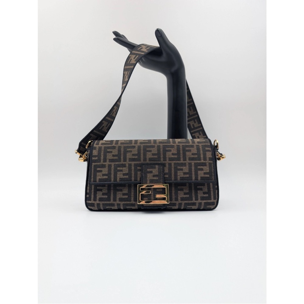 Fendi Black & Brown FF Logo Baguette Shoulder Bag with 2 Straps